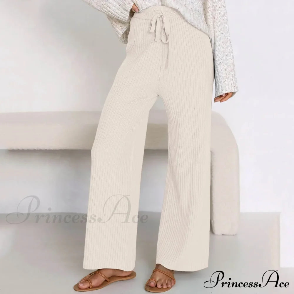 Embroidery Bow Knitted Flare Casual Slim Fit Sweatpants All-Match Pants