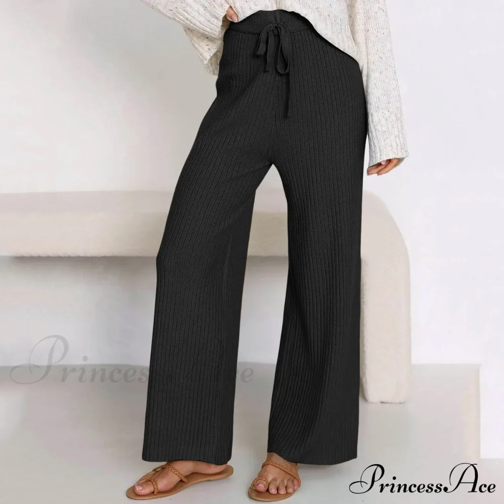 Embroidery Bow Knitted Flare Casual Slim Fit Sweatpants All-Match Pants