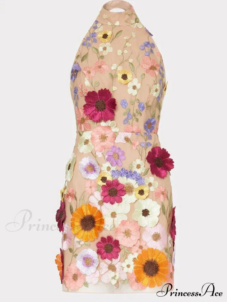 Embroidery Flower Bodycon Summer Sleeveless Backless Mini Slimvestidos De Mujer Floral Dress