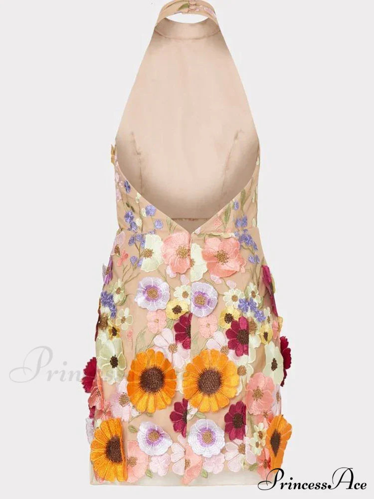 Embroidery Flower Bodycon Summer Sleeveless Backless Mini Slimvestidos De Mujer Floral Dress