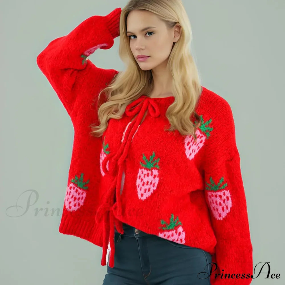 Embroidery Heart Lace-Up Cardigan Cardigan-241208