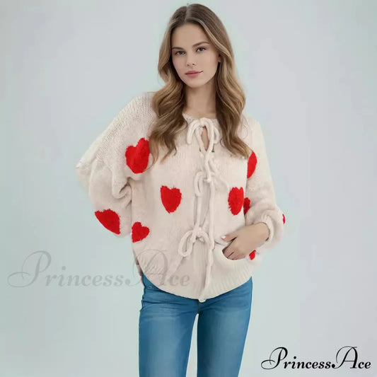 Embroidery Heart Lace-Up Cardigan Cardigan-241208