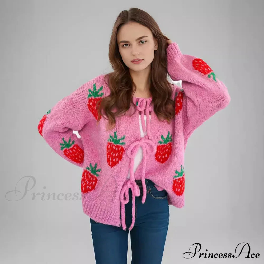 Embroidery Heart Lace-Up Cardigan Cardigan-241208