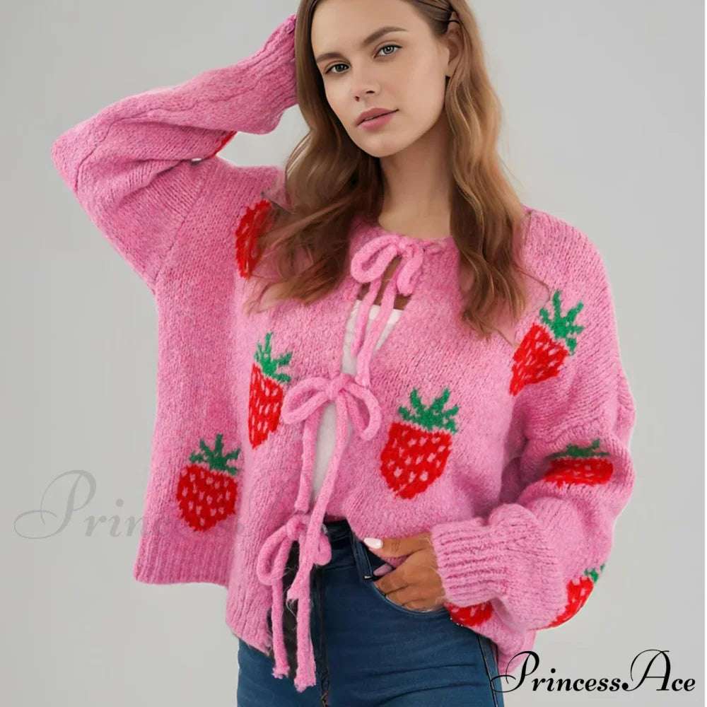 Embroidery Heart Lace-Up Cardigan Cardigan-241208