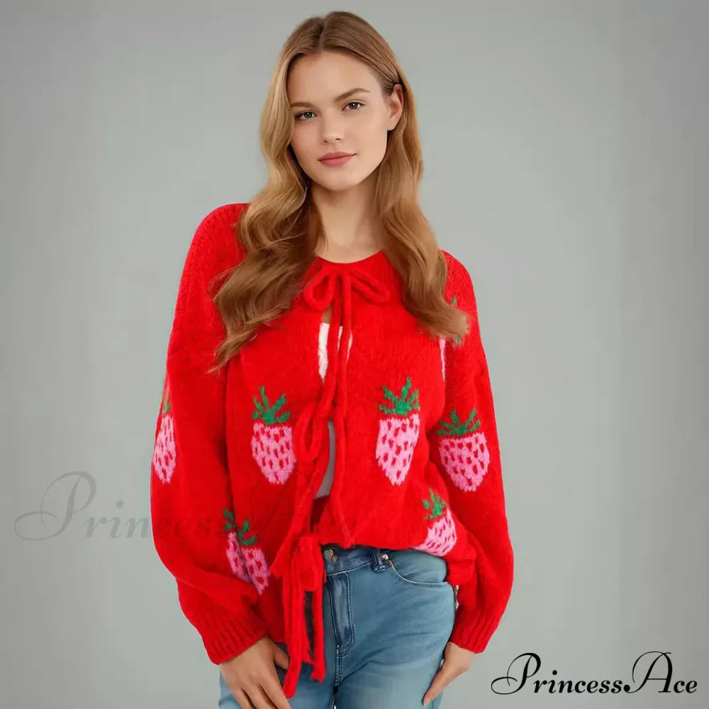 Embroidery Heart Lace-Up Cardigan Cardigan-241208