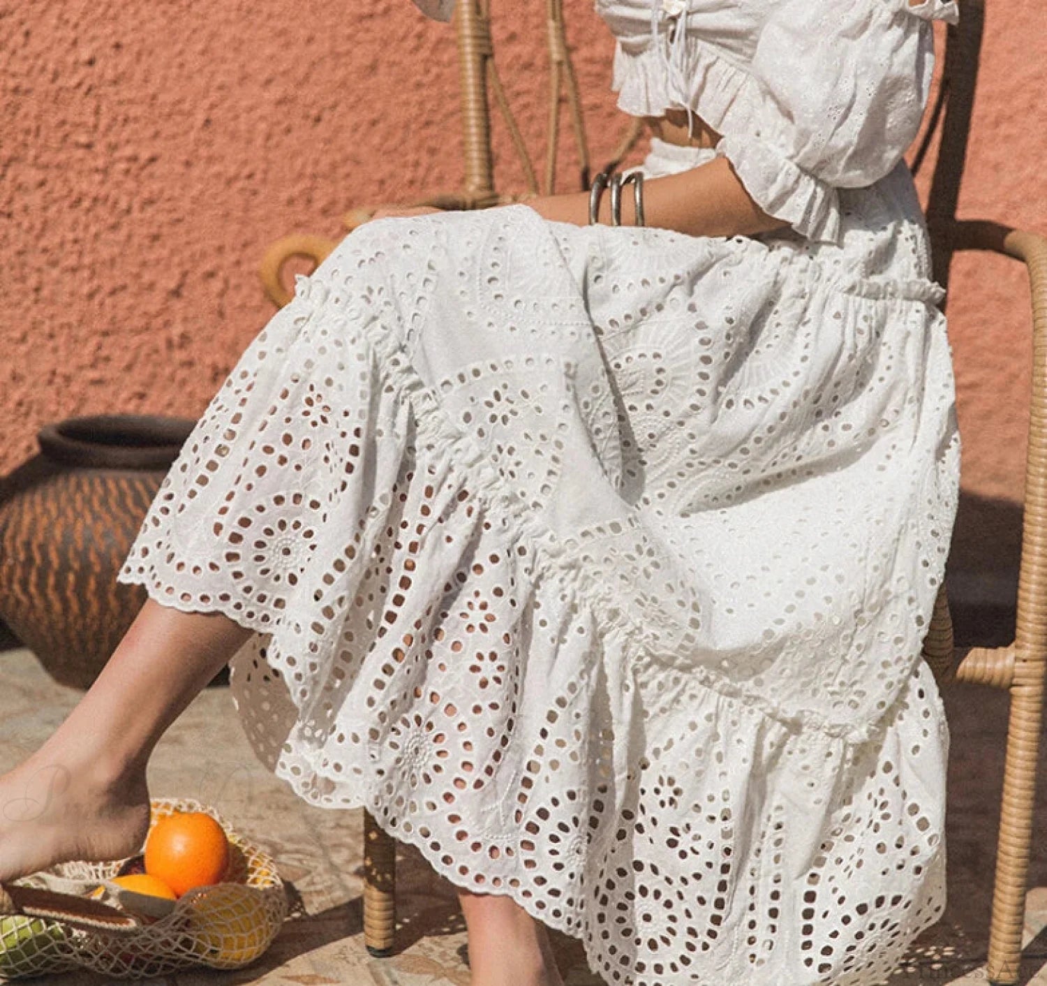 Embroidery High Waist Boho Skirt WHITE / One Size skirts-250223