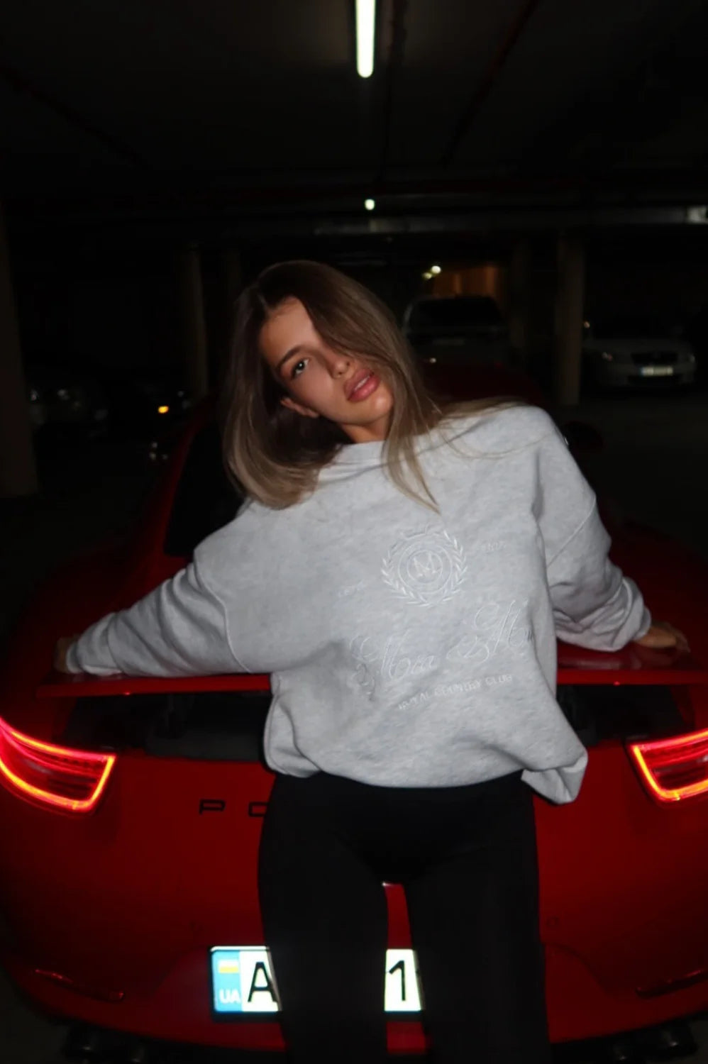 Embroidery Solid Color Loose Versatile Crew Neck Sweatshirt