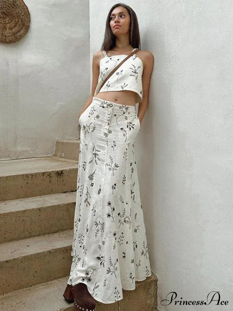 Embroidery Strap Maxi Dress