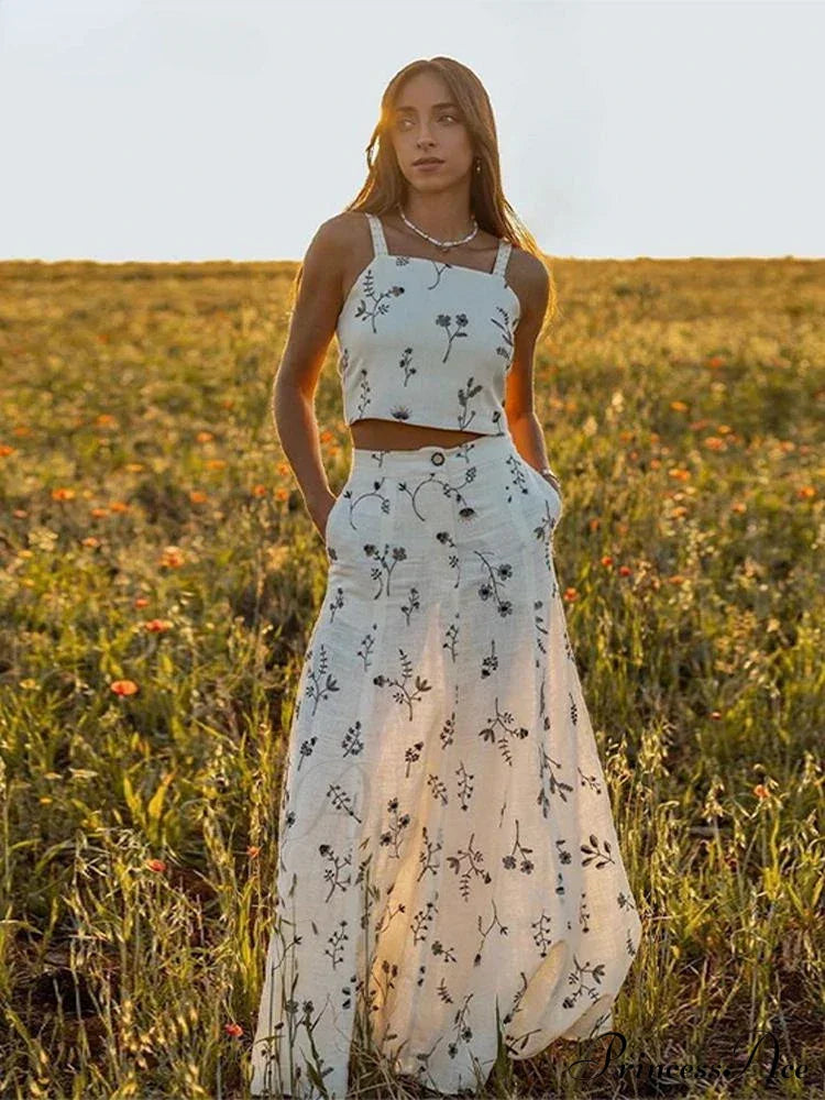 Embroidery Strap Maxi Dress