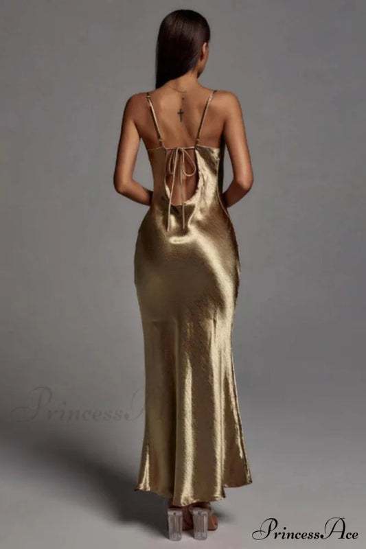 Emily Metallic Stylish Gold Maxi Dress