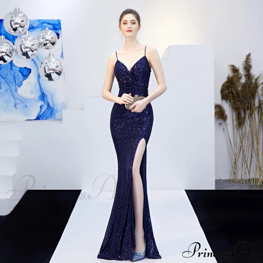 Emma sequined Formal slit dress - Lady Occasions