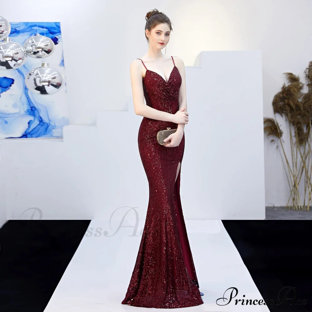 Emma Sequined Stylish Formal Slit Dress S.o. Long Dresses