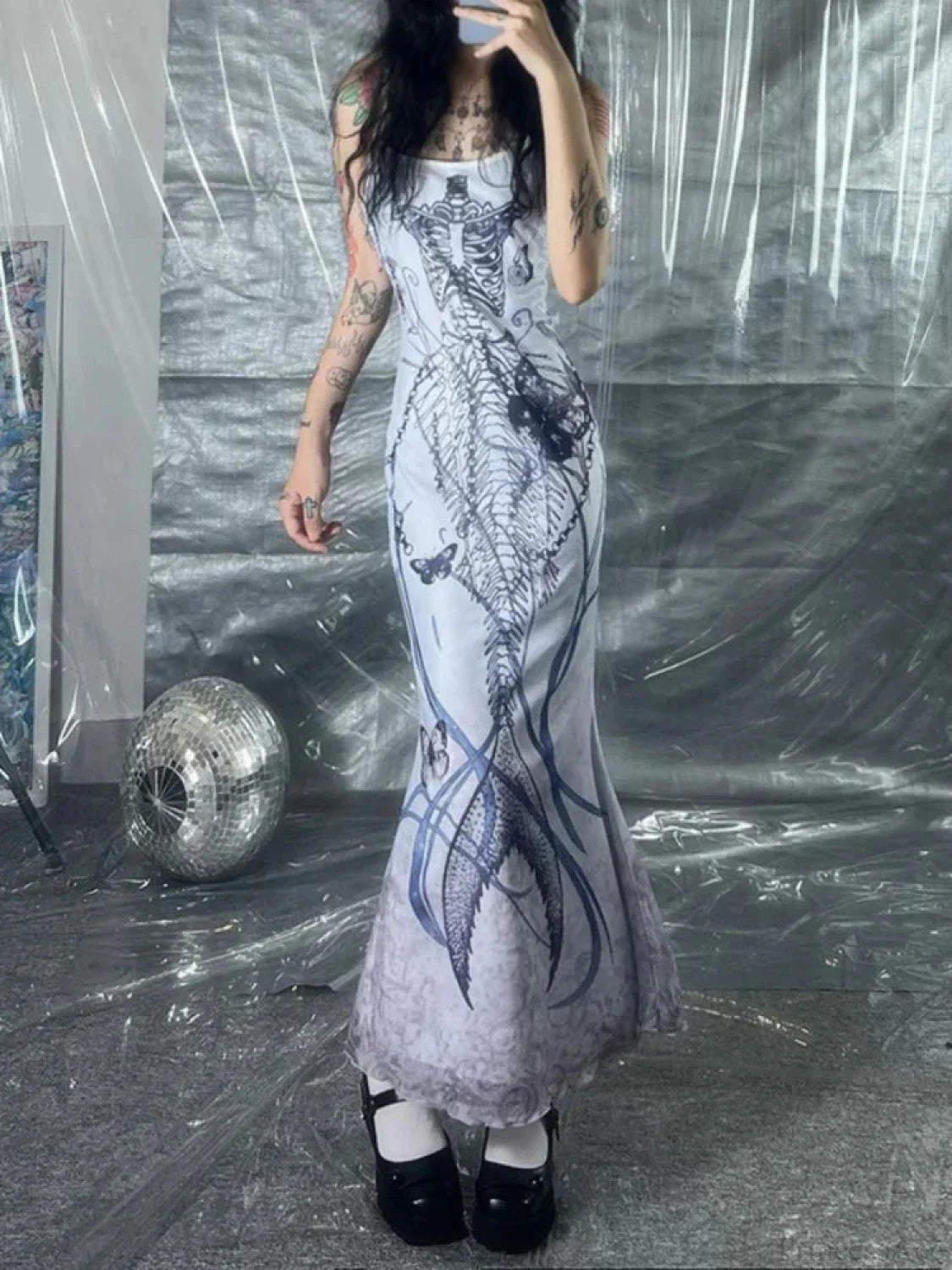 Emotional Y2K Butterfly Printed Tall Waist Full-Length Dress