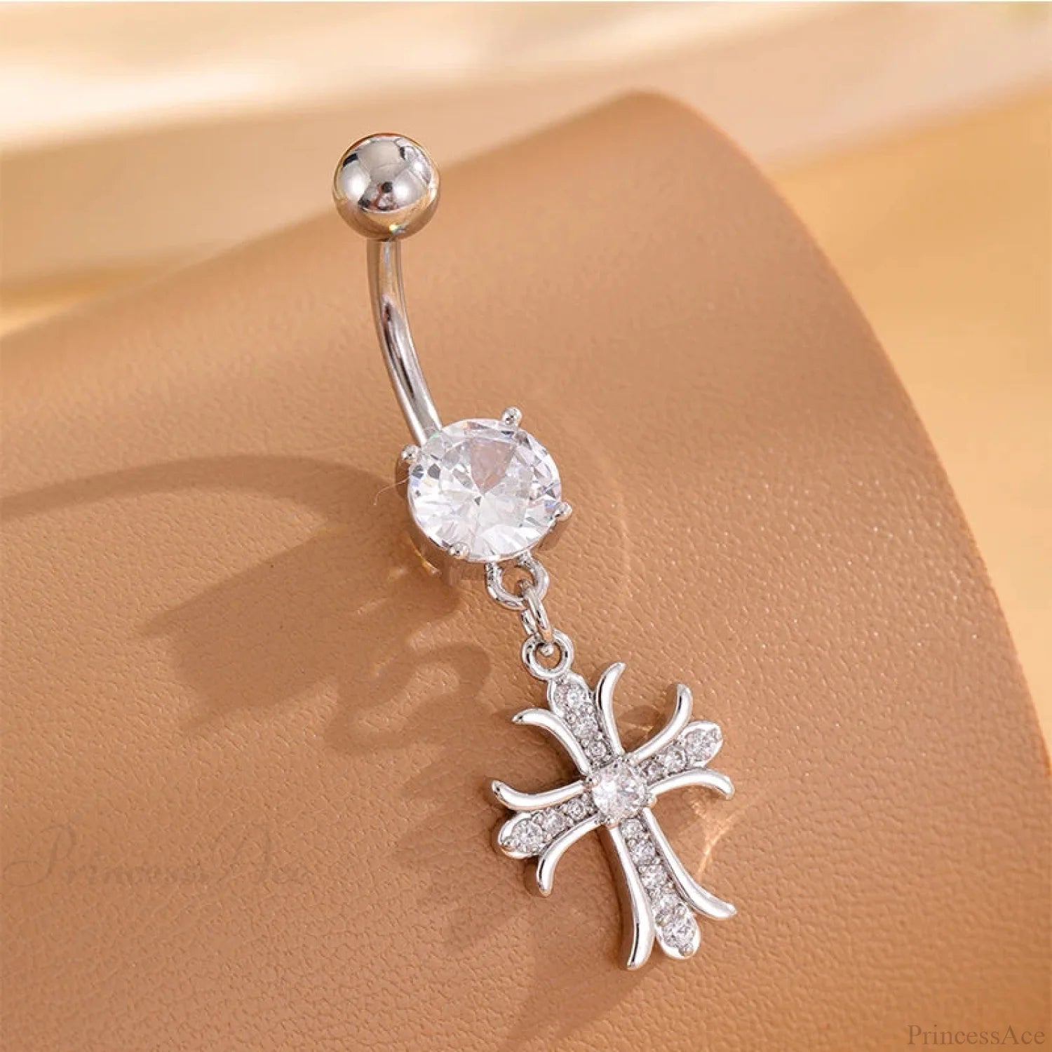 Empty Cross Rebel Gothic Belly Ring silver2