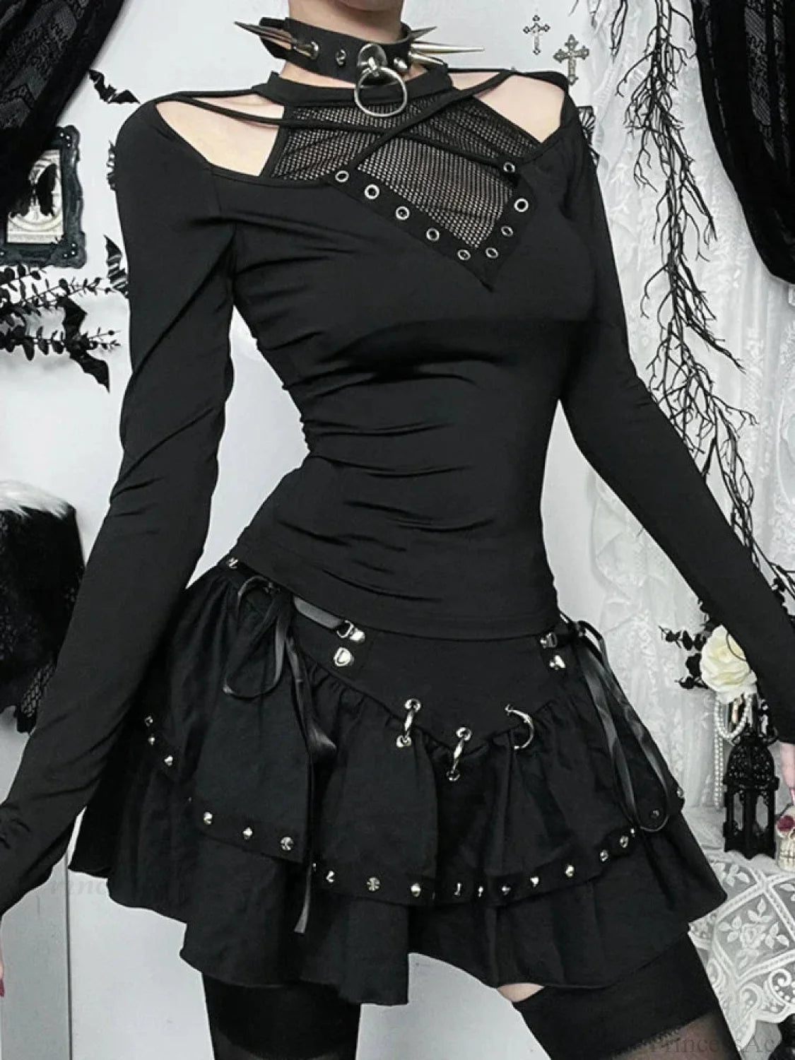 Empty Net Patchwork Knit Top Black / XS