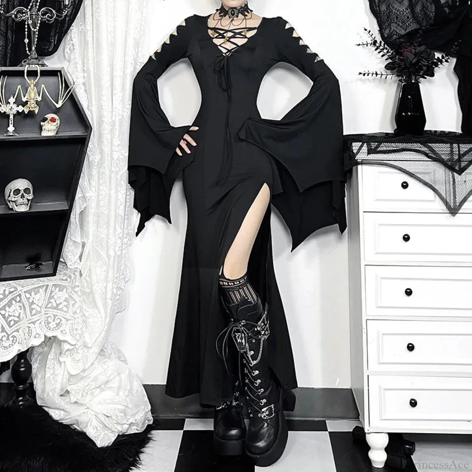 Empty Out Batwing Sleeve Full-Length Dress