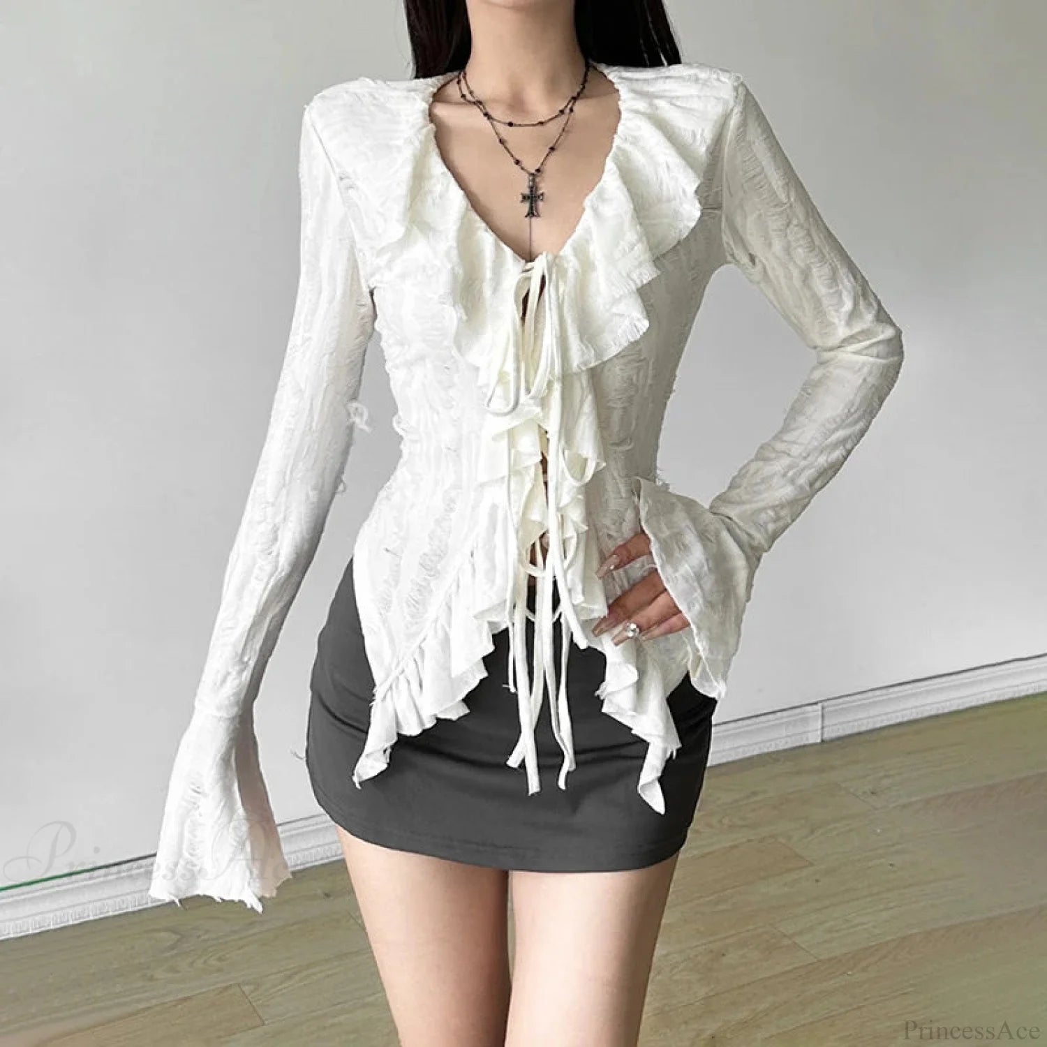 Enchantedcore Frilled Plunging-neck Blouse