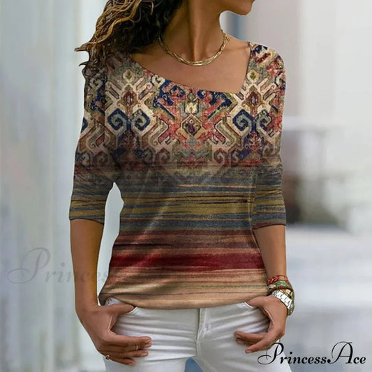 Ethnic Patterned Vintage T-Shirt Blouses