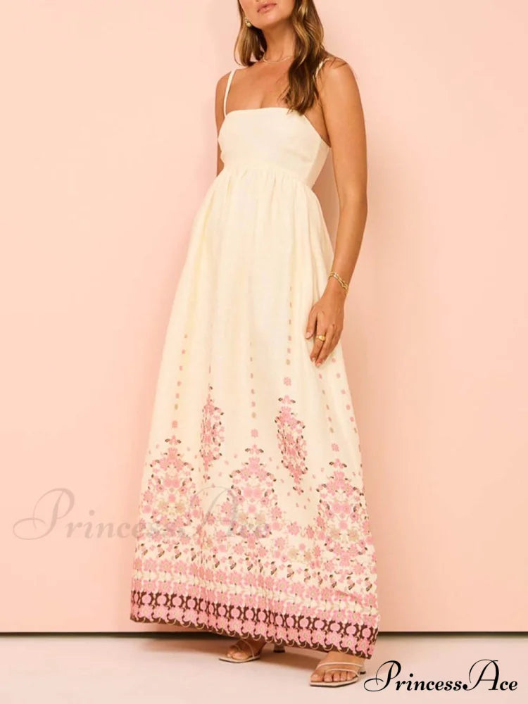 Ethnic Print Halter Charming Cream Extra Maxi Dress Dresses