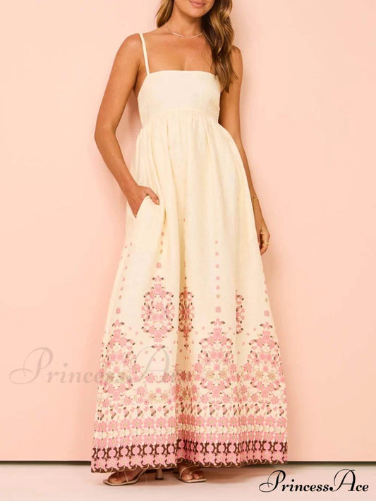 Ethnic Print Halter Charming Cream Extra Maxi Dress / S Dresses