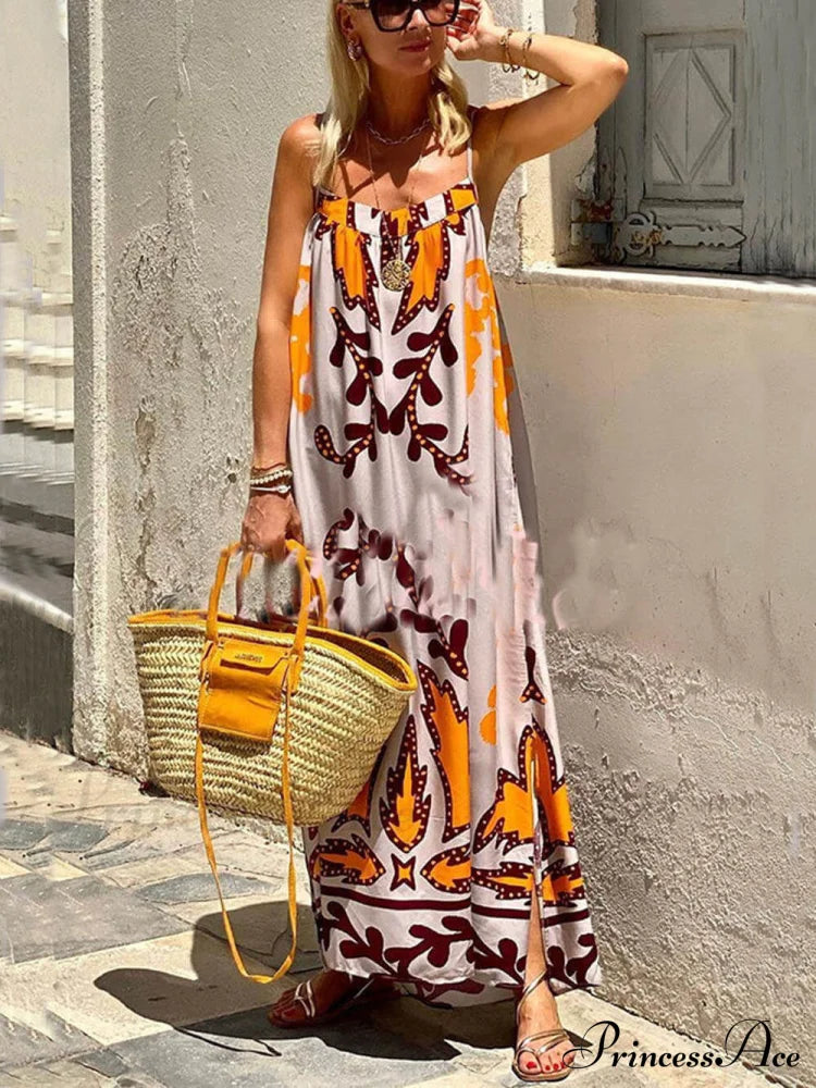 Ethnic Printed Loose Charming Cami Maxi Dress Dresses