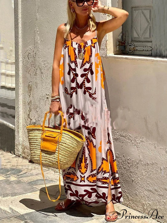 Ethnic Printed Loose Charming Cami Maxi Dress Dresses