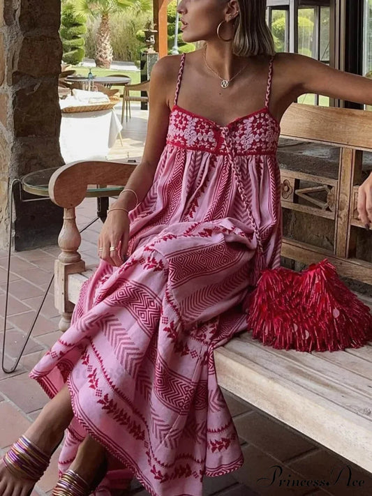 Ethnic Style Crochet Patchwork Graceful Knitted Slip Maxi Dress Dresses