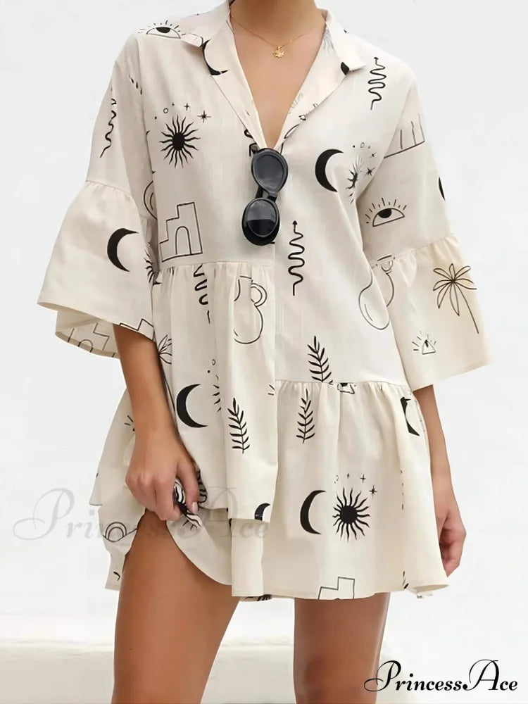 Ethnic Style Loose Charming Shirt Short Dress Black / S Dresses