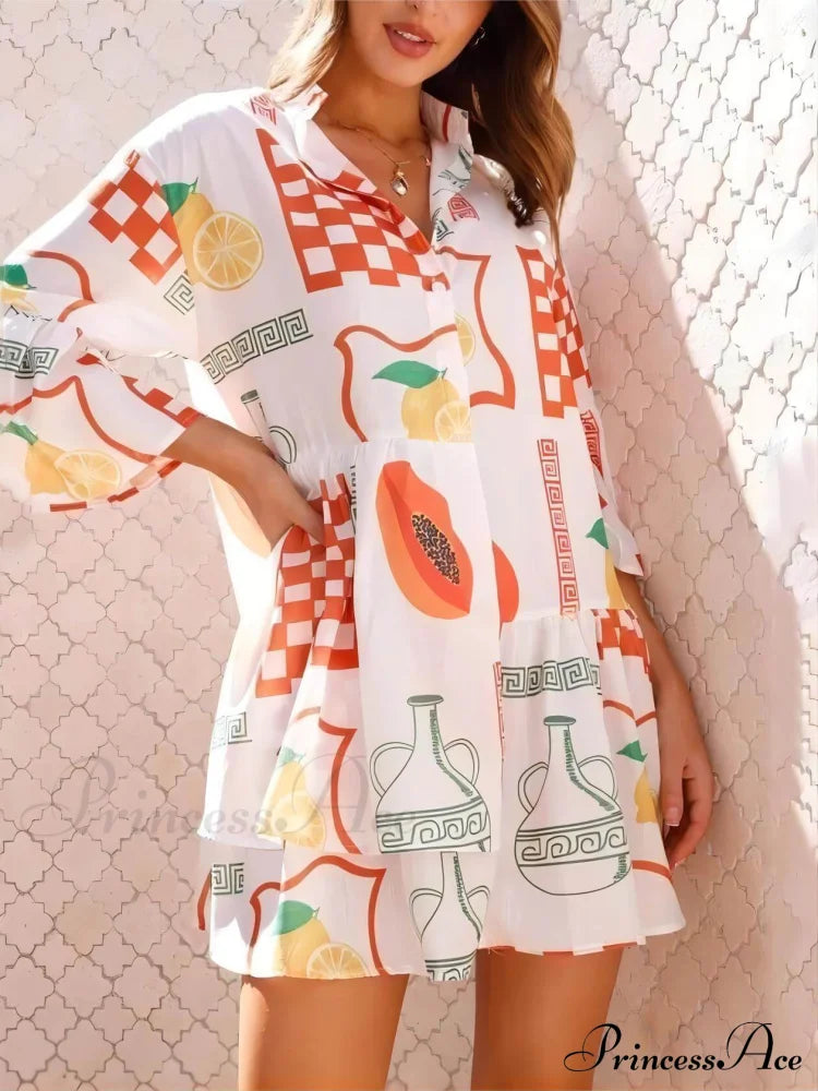 Ethnic Style Loose Charming Shirt Short Dress Orange / S Dresses