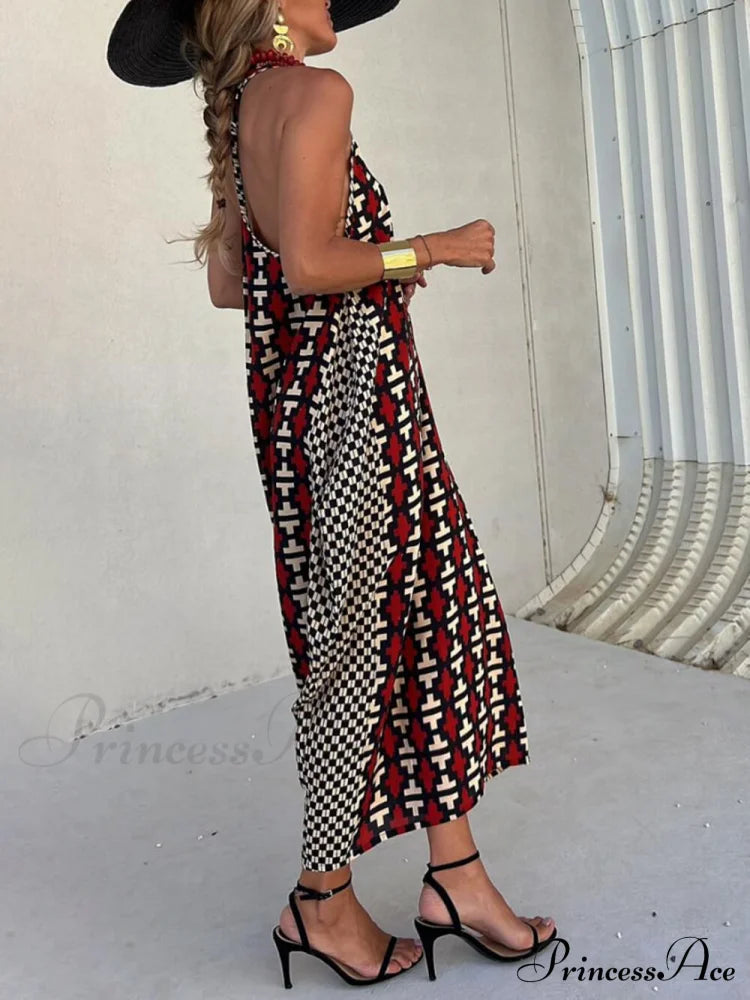 Ethnic Unique Print Lantern Graceful Cut Tank Maxi Dress Dresses