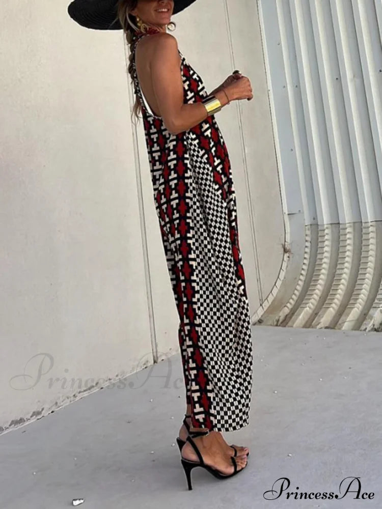 Ethnic Unique Print Lantern Graceful Cut Tank Maxi Dress Dresses