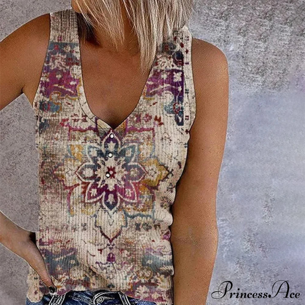 Vintage Ethnic Printed Tank Top Multicolor best Best Sellings clothes Plus Size Sale tops Topseller