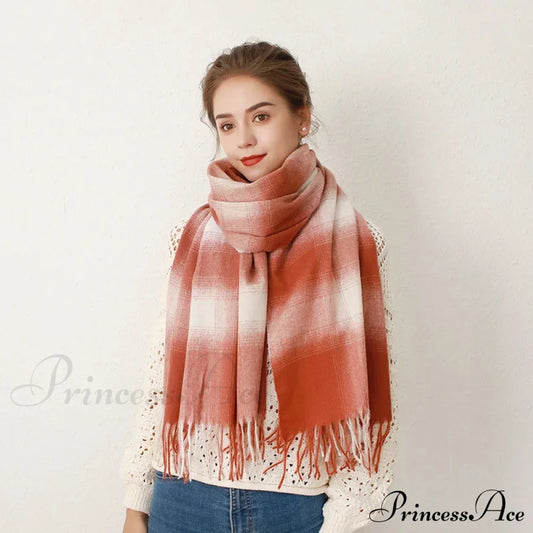 Europe Gradient Plaid Acrylic Cashmere Long Muffler Scarf Scarfs-L