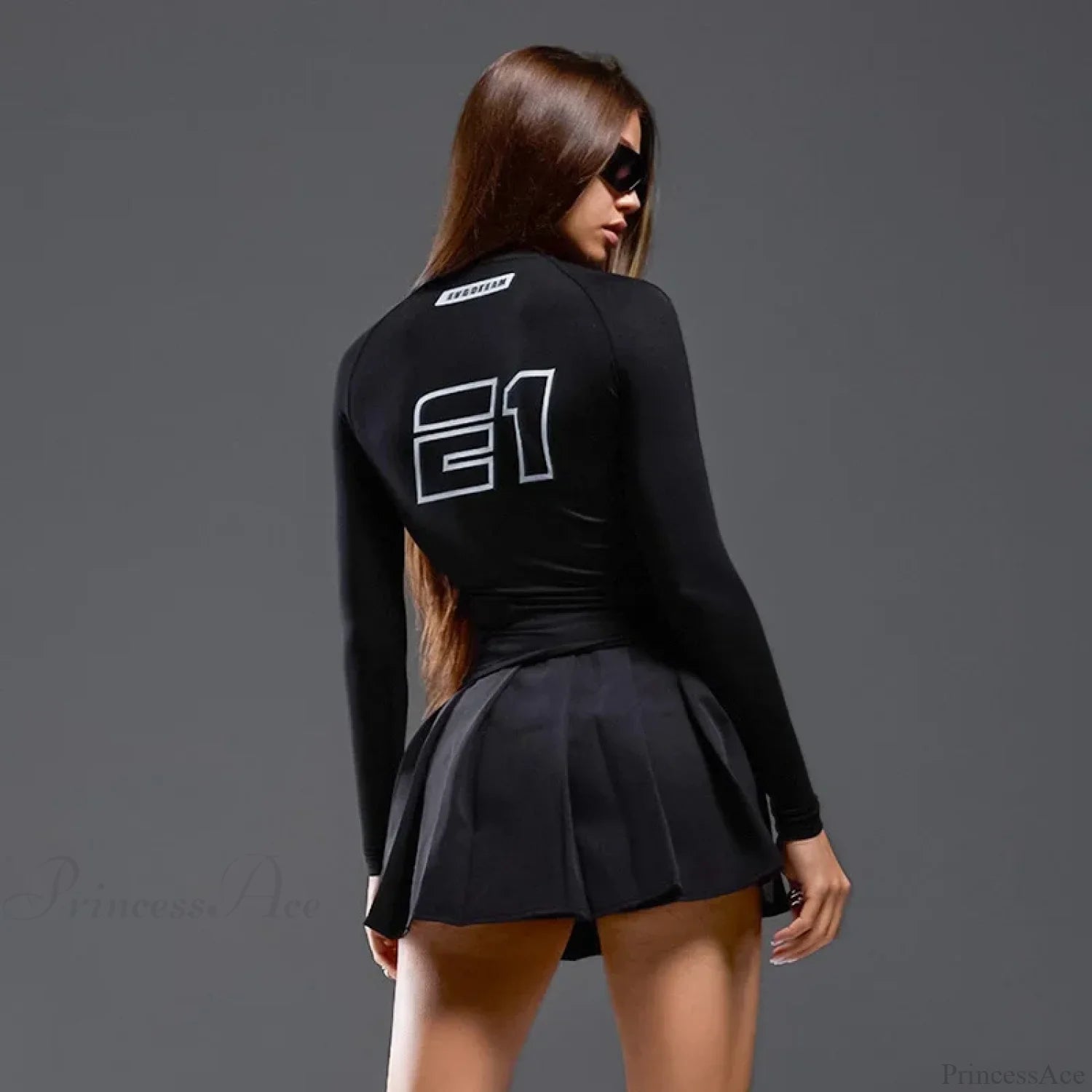 European American Motorcycle Style Letter Print Slim Knit Top knittop-250126