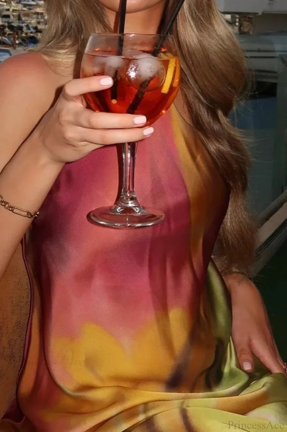 European Style Printed Halter Vacation Dress vacationdress-250223