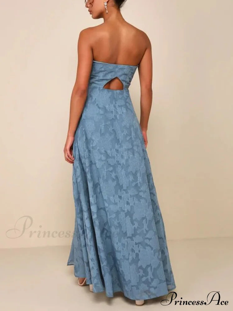 Evening Gown Strapless Slim Graceful Fit Slit Maxi Dress Dresses