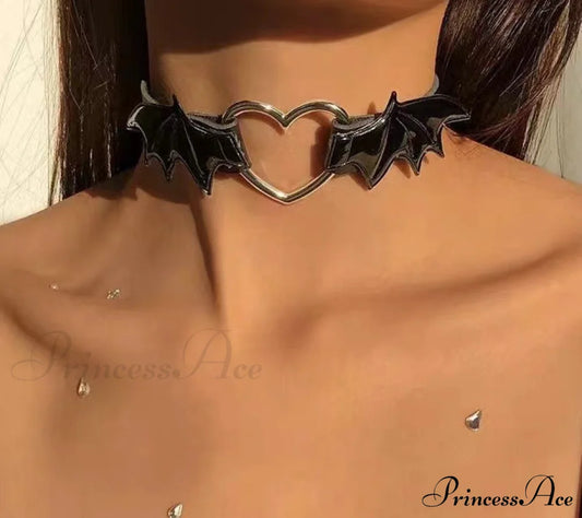 Exaggerated Diamond Heart Necklace Ins Style Black Halloween