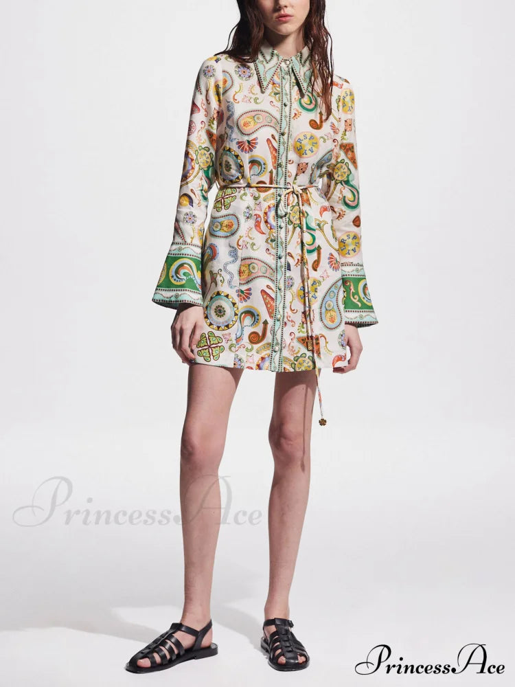 Exquisite And Printed Charming Trumpet Sleeve Mini Dress Dresses