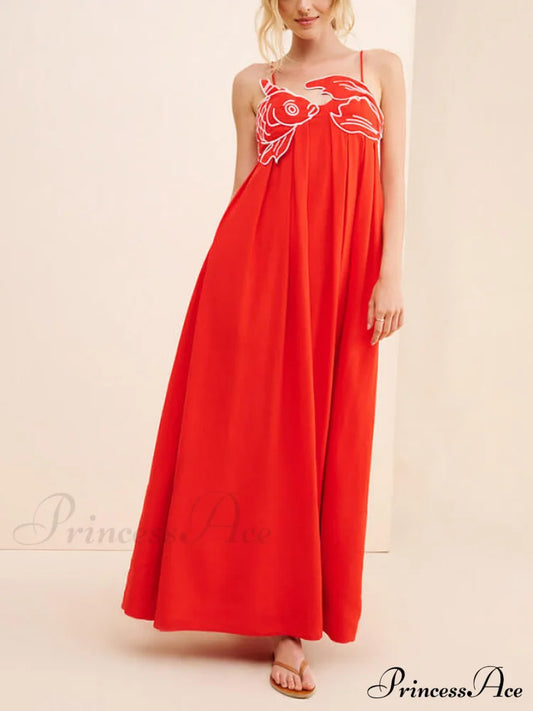 Exquisite Unique Fish-Shaped Charming Top Suspender Midi Dress Red / S Dresses