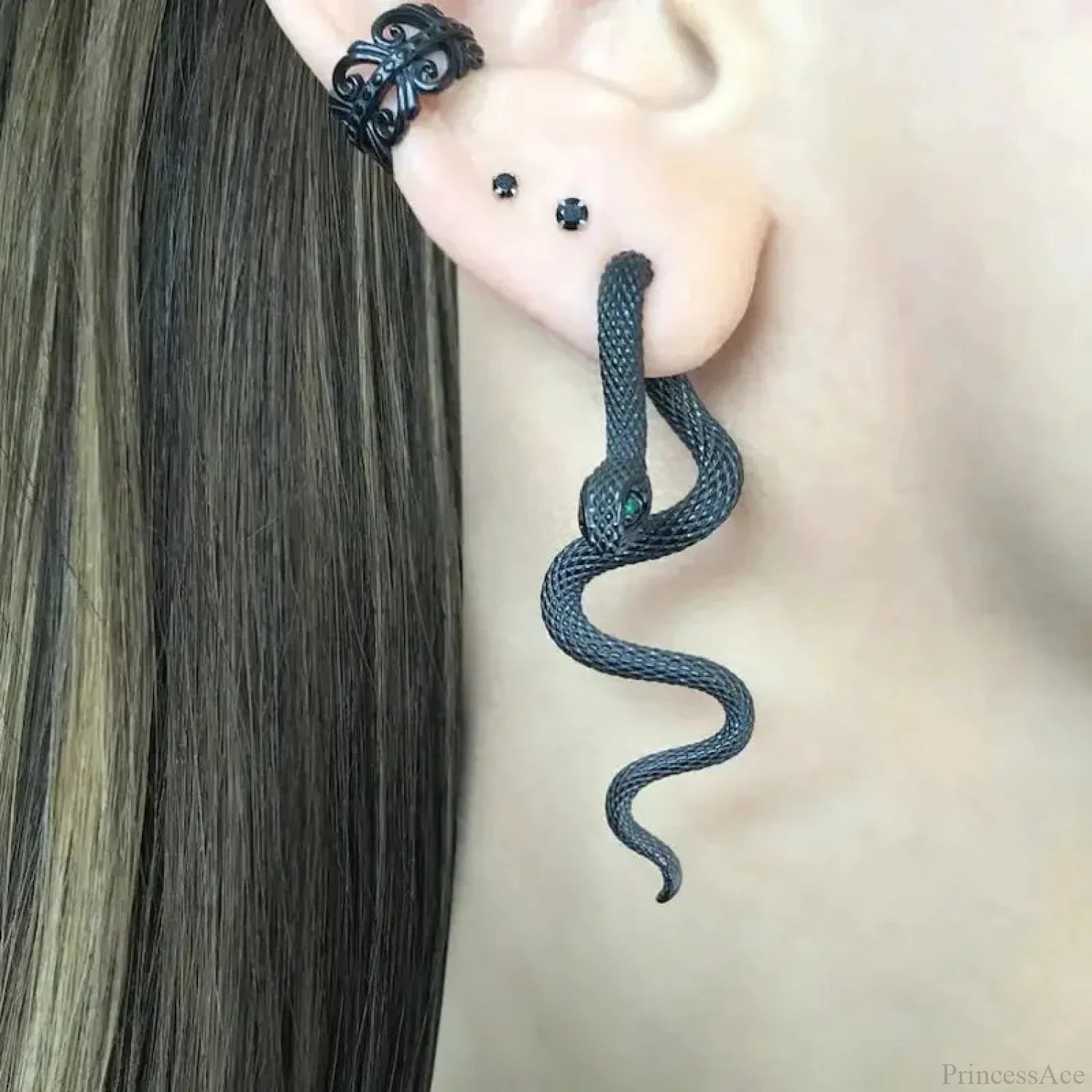 Extravagant Gothic Serpent Removable Stud Earring Black