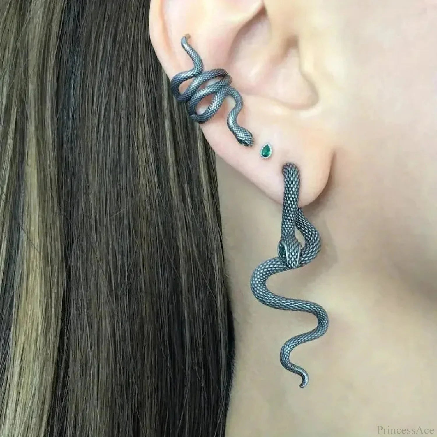 Extravagant Gothic Serpent Removable Stud Earring Retro Silver