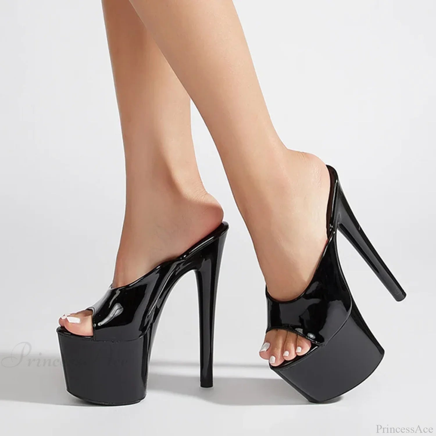 Extreme Peep-Toe 17Cm Platform Sexy Slippers Modern Nightclub Party Stripper High Heel Black / 35