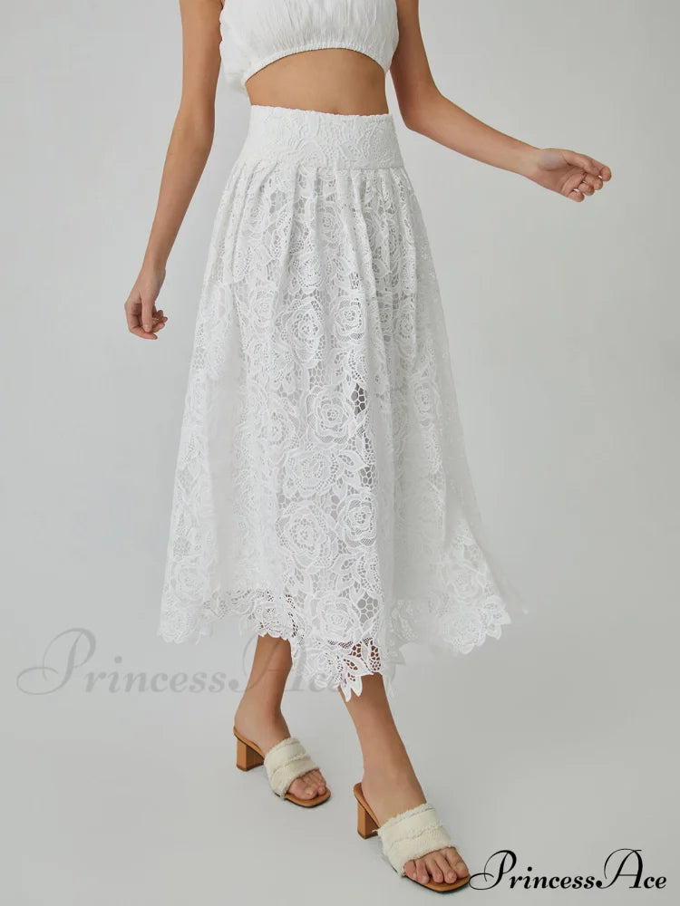 Eyelet Rosebud Graceful Pattern Maxi Skirt Skirts