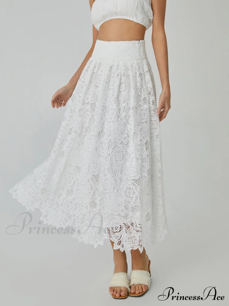 Eyelet Rosebud Graceful Pattern Maxi Skirt Skirts