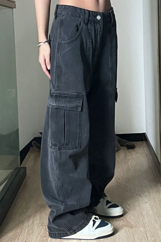 Retro Denim Multi Pocket Cargo Pants