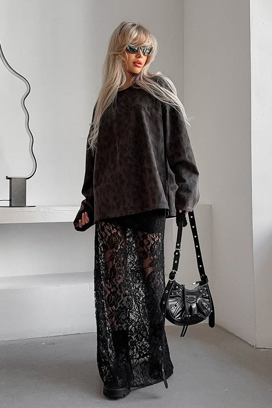 Sheer Black Lace Maxi Skirt