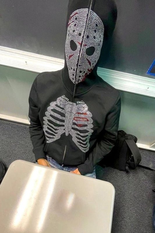 Rhinestone Skeleton Zip Hoodie