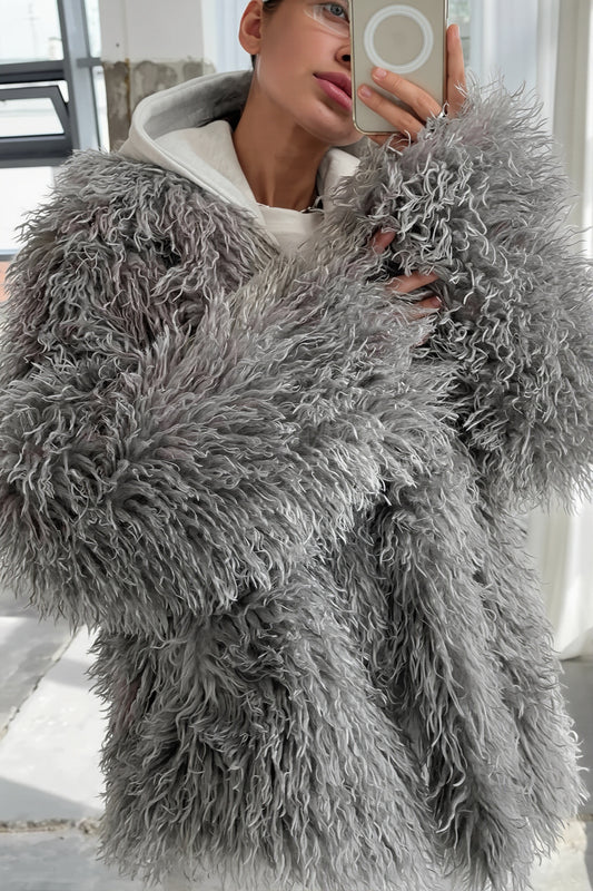 Shaggy Texture Relaxed Faux Fur Coat