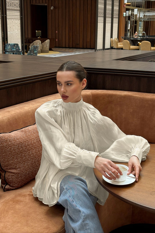 High Neck Balloon Sleeve Blouse