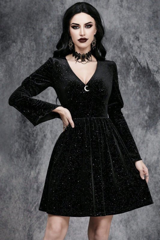 Velvet V-Neck Gothic Dress